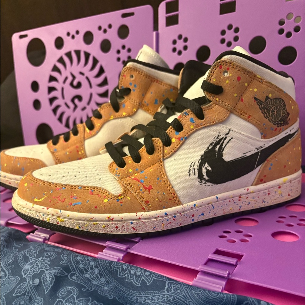 Air Jordan 1 SE Mid Brushstroke Paint Splatter men Sz 9.5 excellent condition